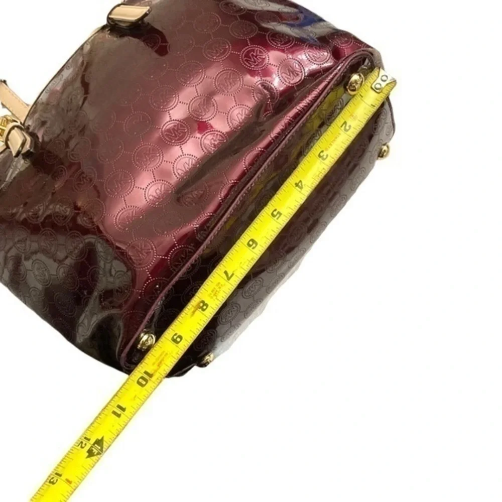 Michael Kors burgandy red patent leather embossed mk tote bag
